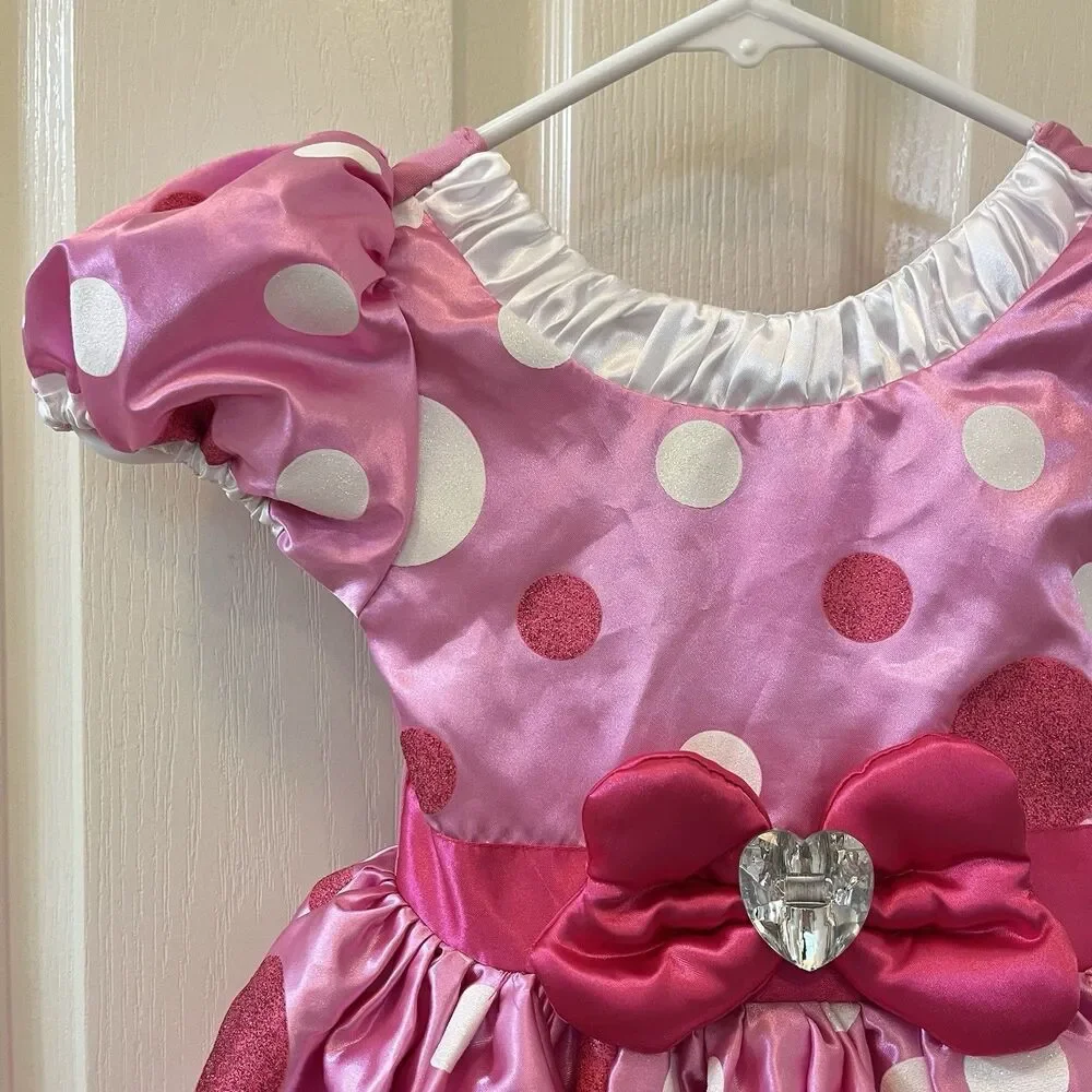 Disney Minnie Mouse Costume Dress Pink Glitter Polka Dots Bow Girls Size 3 - Picture 7 of 16
